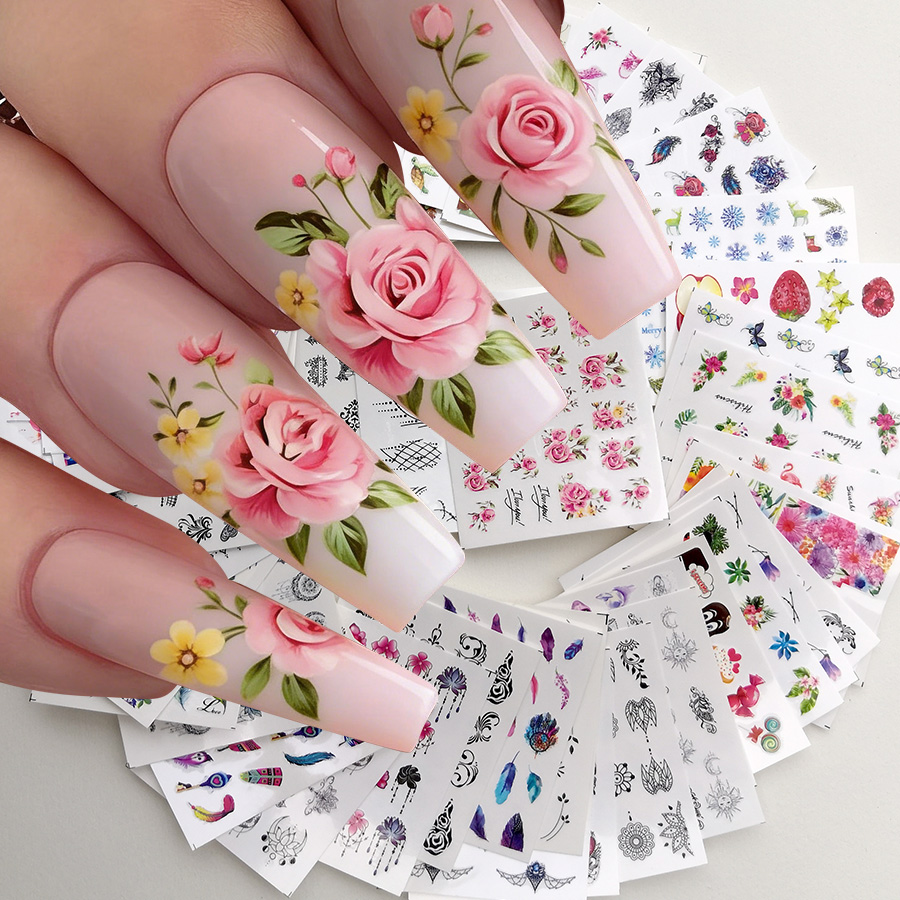 Waterslide Decal Paper - 48 Stück Nagelkunst-Aufkleber, Frühlings- und Sommerblumen,