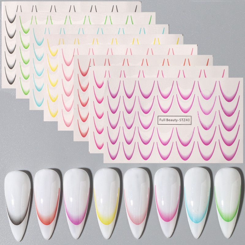 Waterslide Decal Paper - 8 stücke Gradient Französisch Nail Art