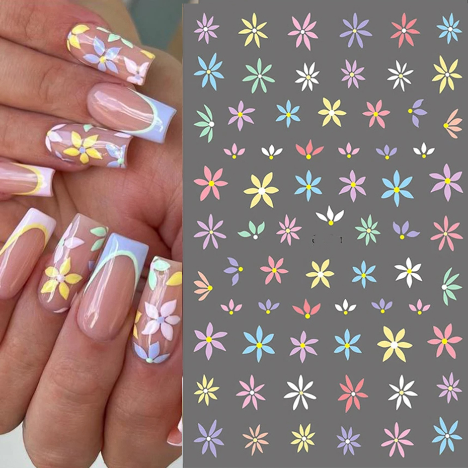 Waterslide Decal Paper - Bunte Blume 3D Nagel Aufkleber grünes
