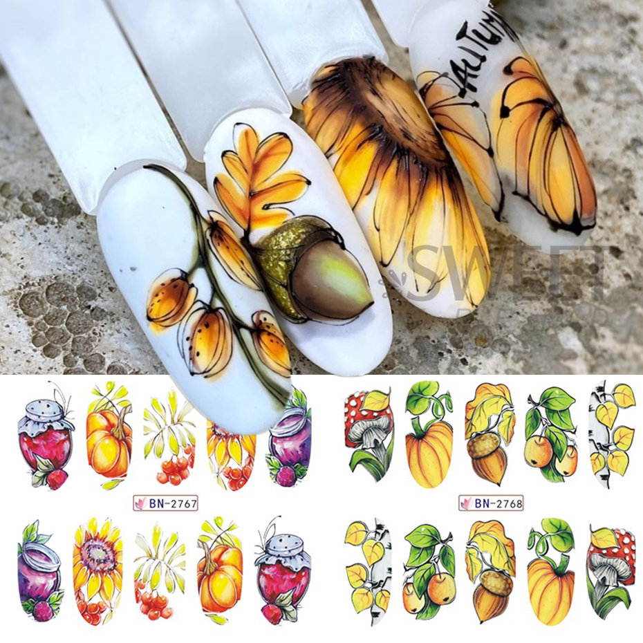 12 stücke Herbst Nagel Aufkleb – Waterslide Decal Paper Bewertung und Preis