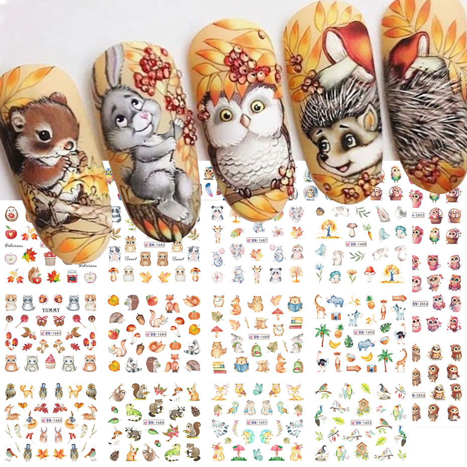 12 Design Herbst Tier Nail art – Waterslide Decal Paper Bewertung und Preis