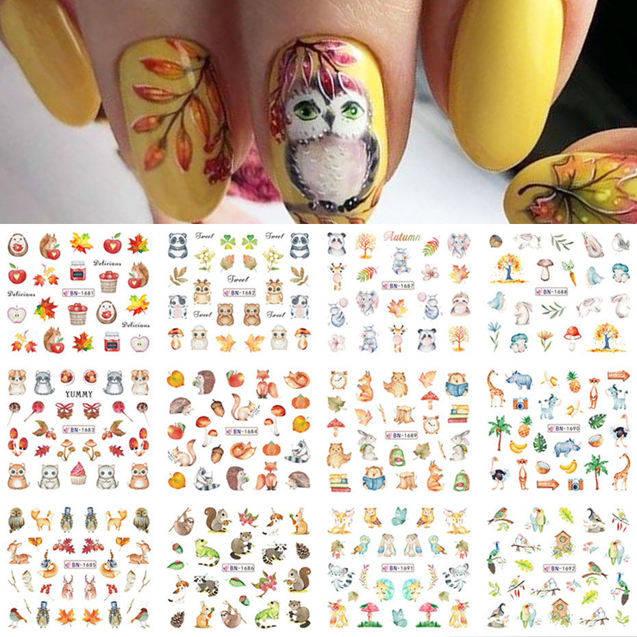 12 Design Herbst Tier Nail art – Waterslide Decal Paper Bewertung und Preis